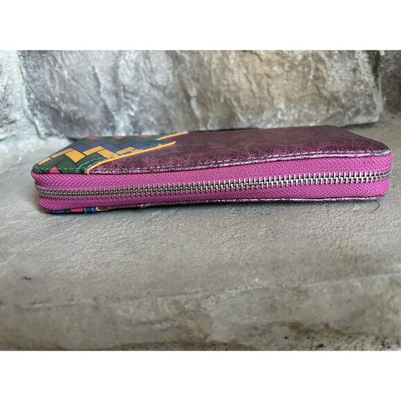 Catchfly Metallic Pink Embroidered Peacock Wallet Multicolor Floral Blue Yellow - Picture 6 of 13